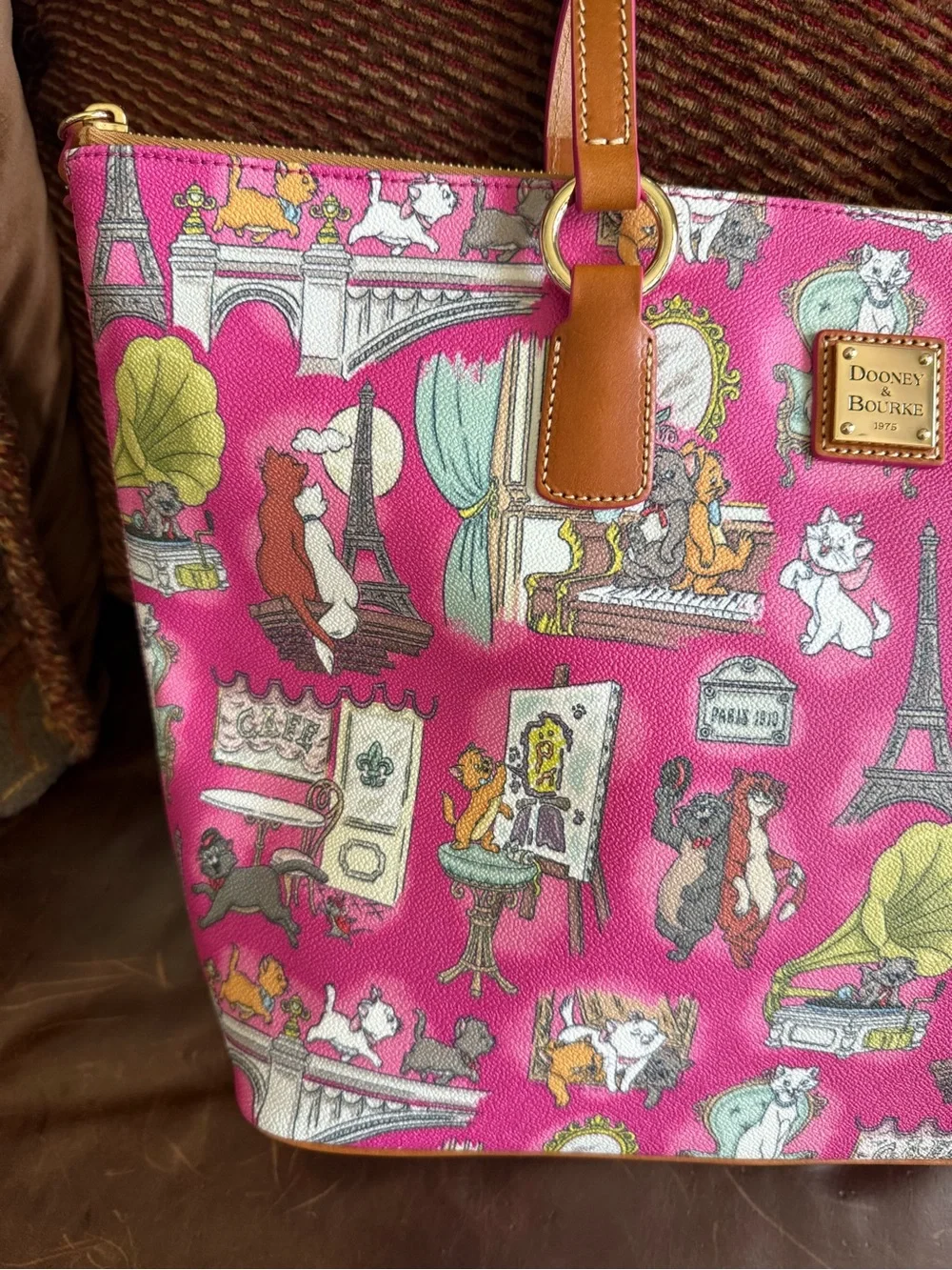 Vtg NWT Dooney & Bourke DISNEY Aristocrats Print Leather Tote 50th Anniversary